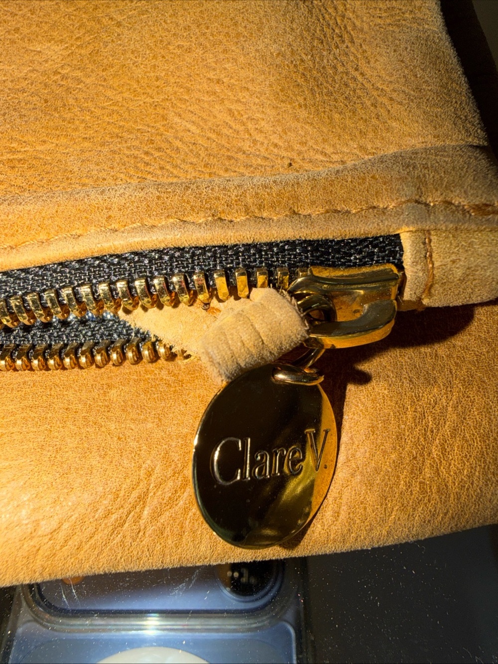 Clare V Tan Leather Toiletry Bag with Black and Cream Racing Stripe - Picture 8 of 11